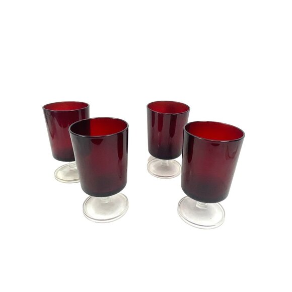 Vintage French Luminarc Ruby Red Wine Glasses Cranberry Glass Set Of Four Vintag - Picture 5 of 7